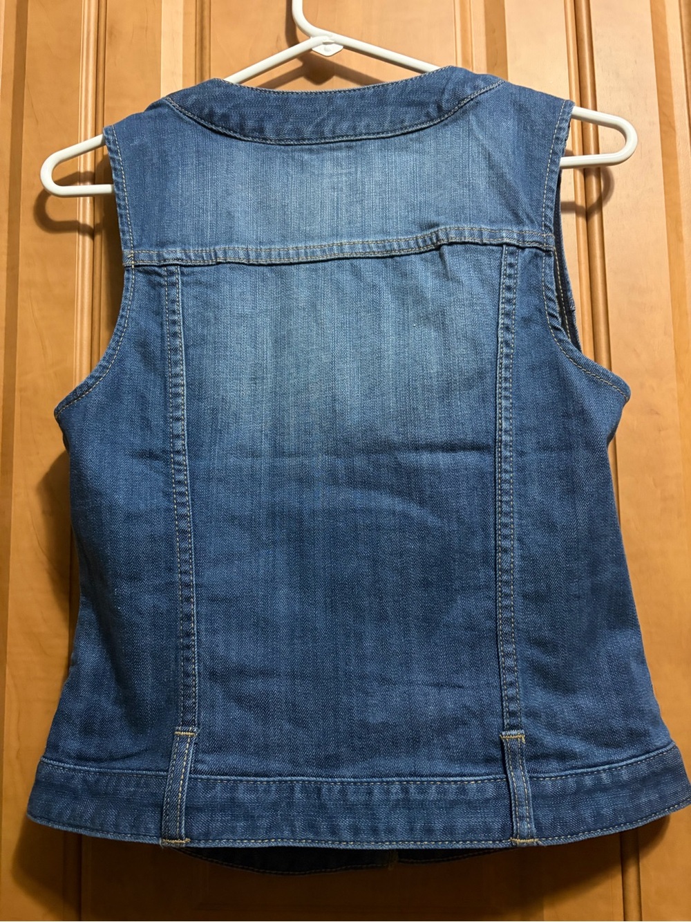 Boston Proper Blue Denim Vest with Cream Lace Trim - Picture 5 of 7